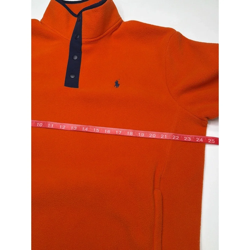 Polo Ralph‎ Lauren Men Orange Fleece Snap Neck Pullover Sweater Large